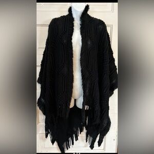 Elegant Just Jaime Black Wrap/Shawl with Pattern Detail and Fringe. One Size